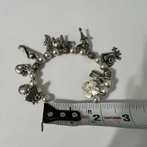 Sterling Silver 925 Charm Bracelet Cuff Beaded Ballerina Ruler Apple Elephant - Picture 11 of 11